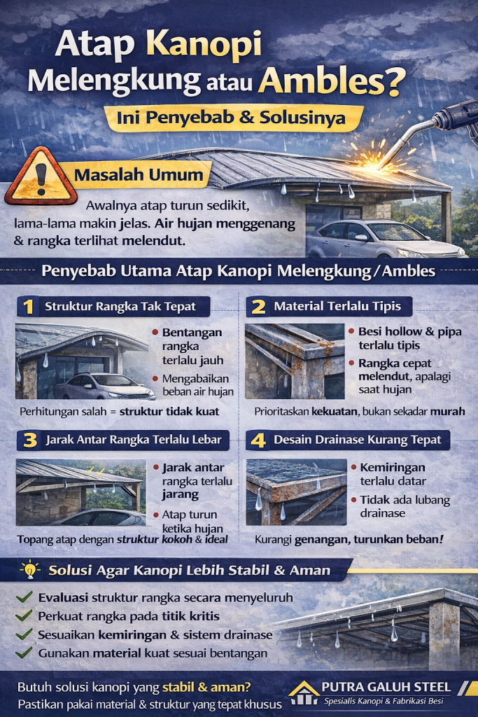 Atap Kanopi Melengkung atau Ambles Ini Penyebab & Solusi yang Aman