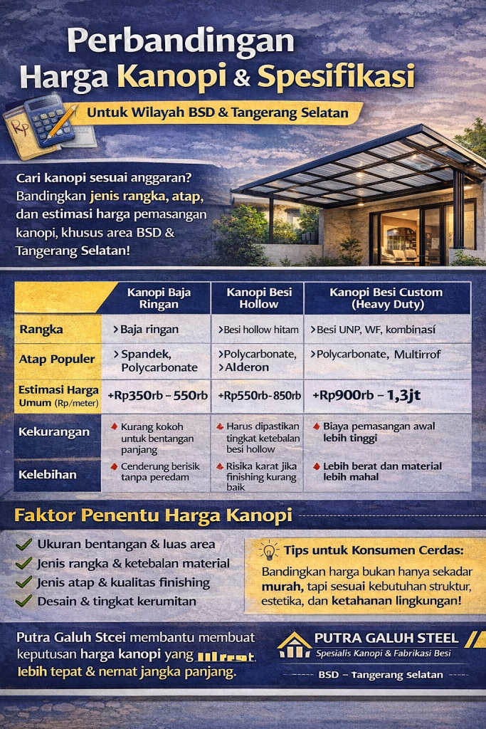 Harga Kanopi per Meter di BSD & Tangerang Selatan (Panduan Lengkap)