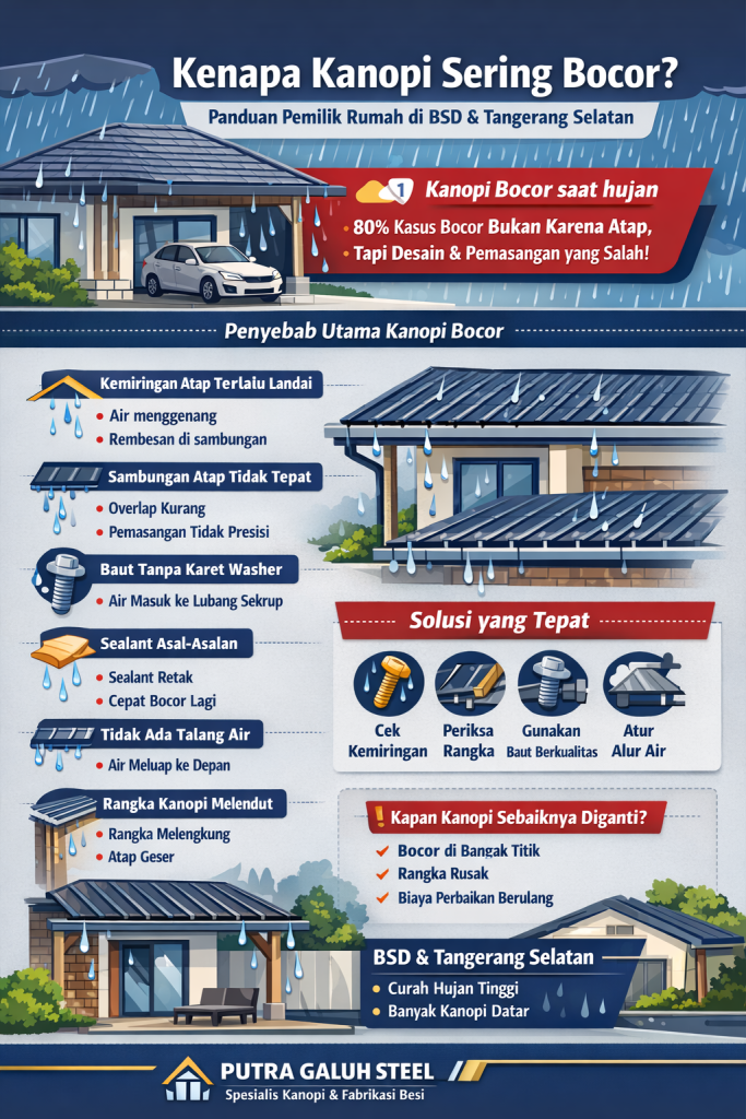 Kenapa Kanopi Sering Bocor Ini Penyebab & Solusinya (Panduan untuk Pemilik Rumah di BSD & Tangerang Selatan)