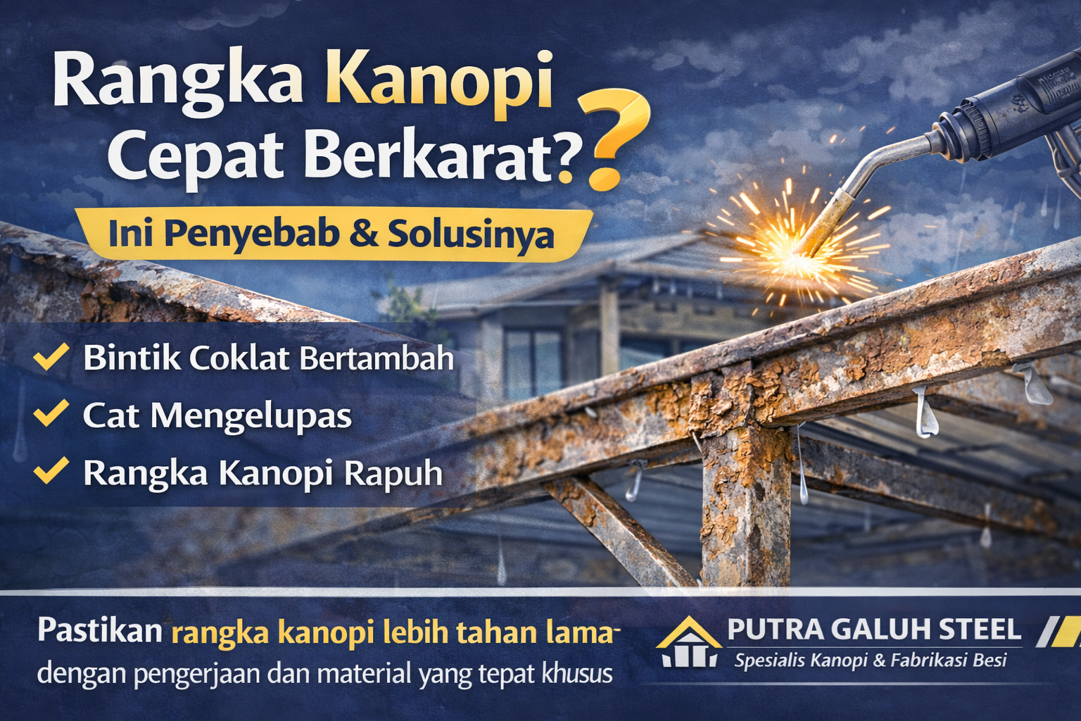 rangka kanopi berkarat